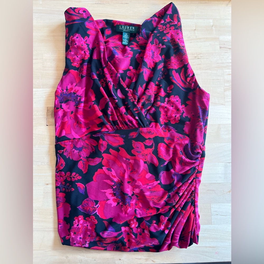 Women’s size 10 Lauren Ralph Lauren capped Sleeveless Floral Dress flowers wrap - Picture 2 of 15